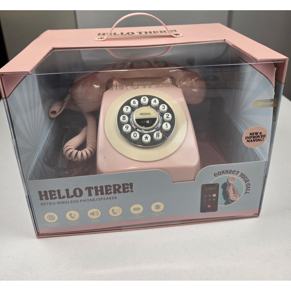 Throwback Hello There Retro Wireless Bluetooth Phone Speaker Pink Push Button